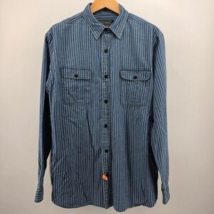 Polo Country Ralph Lauren Mens Classic Fit Indigo Striped L/S Work Shirt Sz XXL